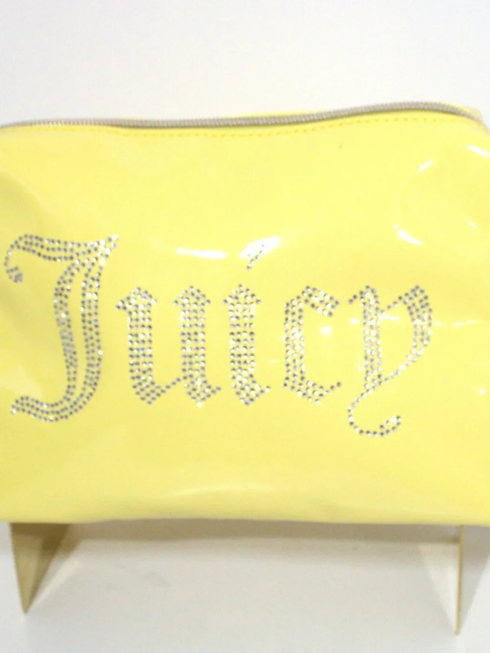 Juicy Couture, Banana Yellow Cosmetic Bag with Rhinestones. Gold Hardware